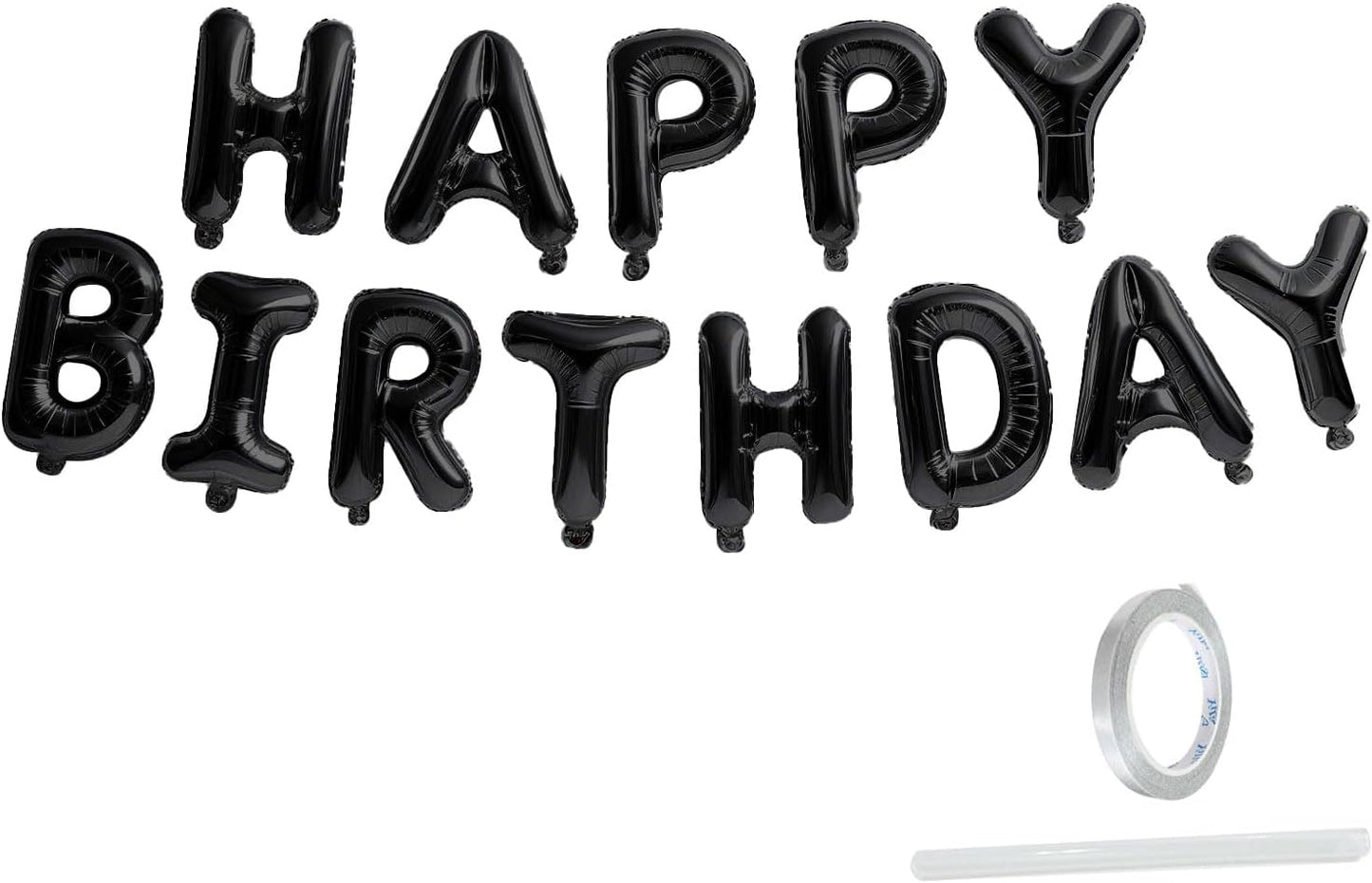 Happy Birthday Banner Black Balloons for Decorations 13pcs Mylar Foil Letters Sign Party Men, Women, Boys and Girls -