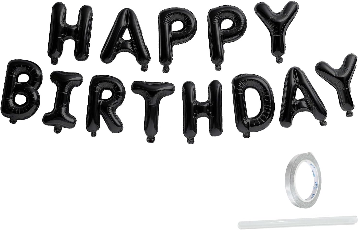 Happy Birthday Banner Black Balloons for Decorations 13pcs Mylar Foil Letters Sign Party Men, Women, Boys and Girls -