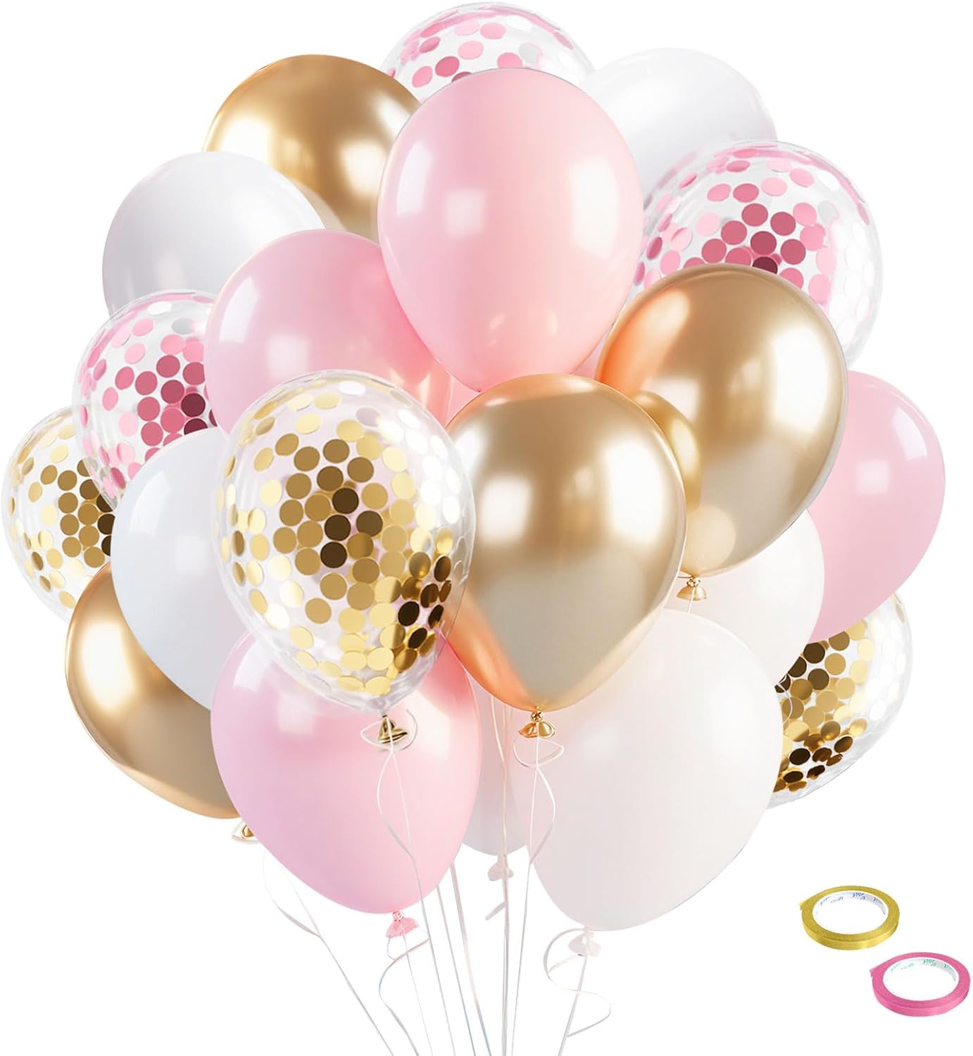 Pink Gold Confetti Balloons 12 inch White Birthday for Women & Girl Party Supplies Baby Shower Wedding Bridal Graduation Bachelorette Princess Pink&gold&wihte -