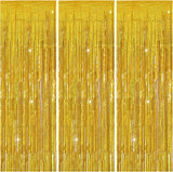 3 Pack Gold Backdrop Birthday Decorations Foil Curtain Streamers Dance Party Photo Booth Props for Bachelorette Christmas Halloween New Years Eve Supplies -