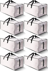 8 Pack Large Strong Moving Bags with Zippers & Carrying Handles - Water-Resistant Heavy Duty Storage Tote for Space Saving, Fold Flat, Alternative to Box (Semi-Transparent) Semi-Transparent Pack-24gal