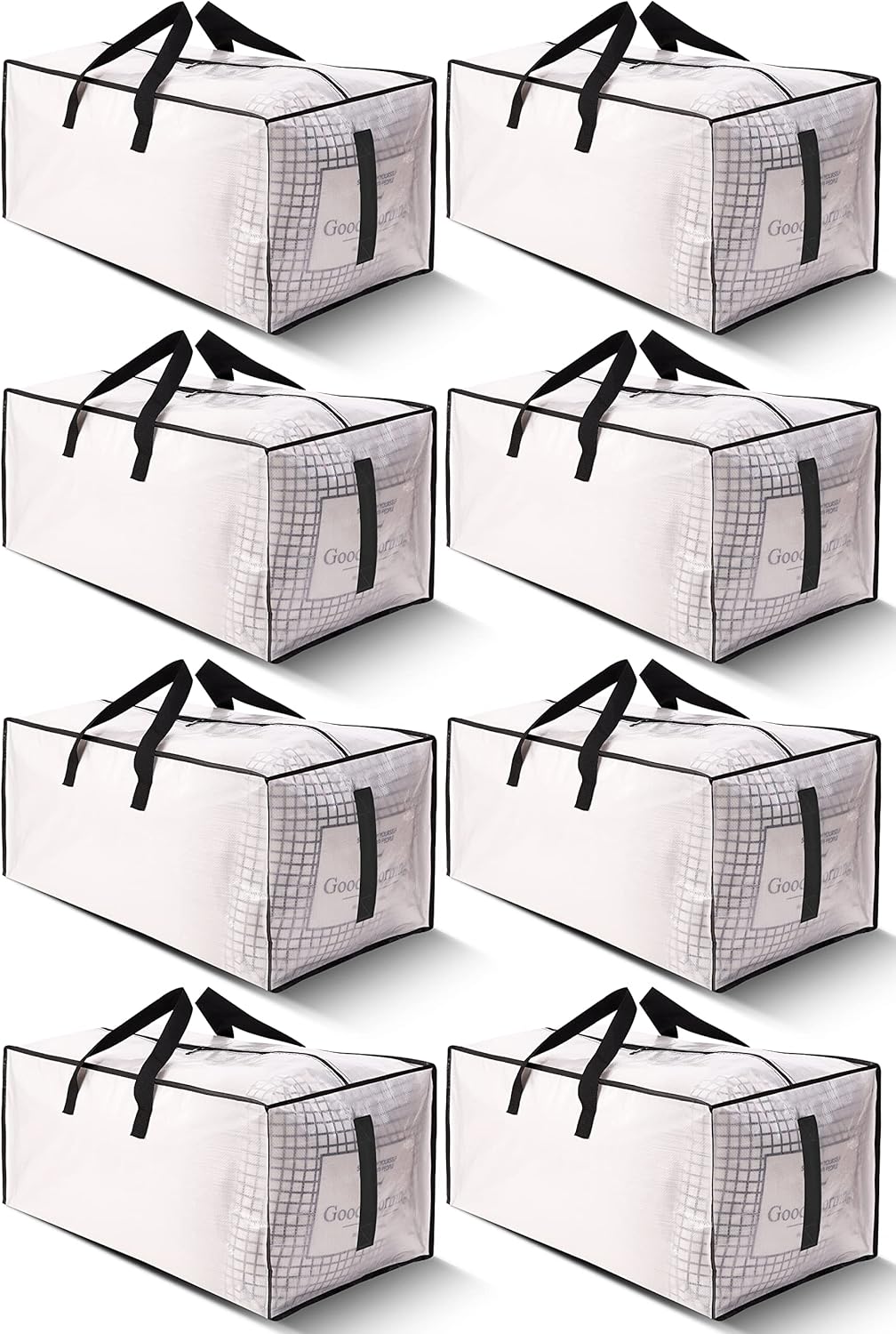 8 Pack Large Strong Moving Bags with Zippers & Carrying Handles - Water-Resistant Heavy Duty Storage Tote for Space Saving, Fold Flat, Alternative to Box (Semi-Transparent) Semi-Transparent Pack-24gal