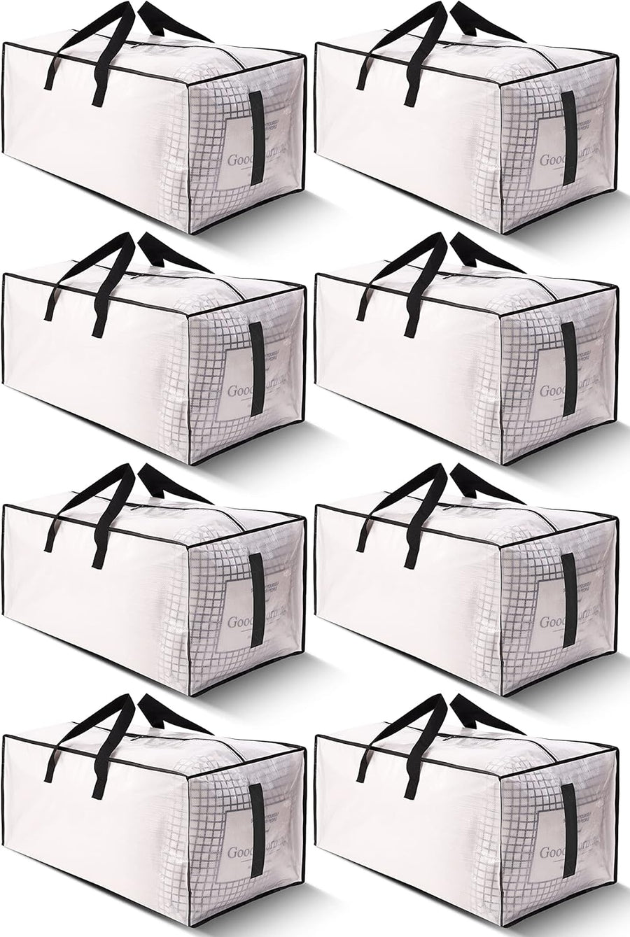 8 Pack Large Strong Moving Bags with Zippers & Carrying Handles - Water-Resistant Heavy Duty Storage Tote for Space Saving, Fold Flat, Alternative to Box (Semi-Transparent) Semi-Transparent Pack-24gal