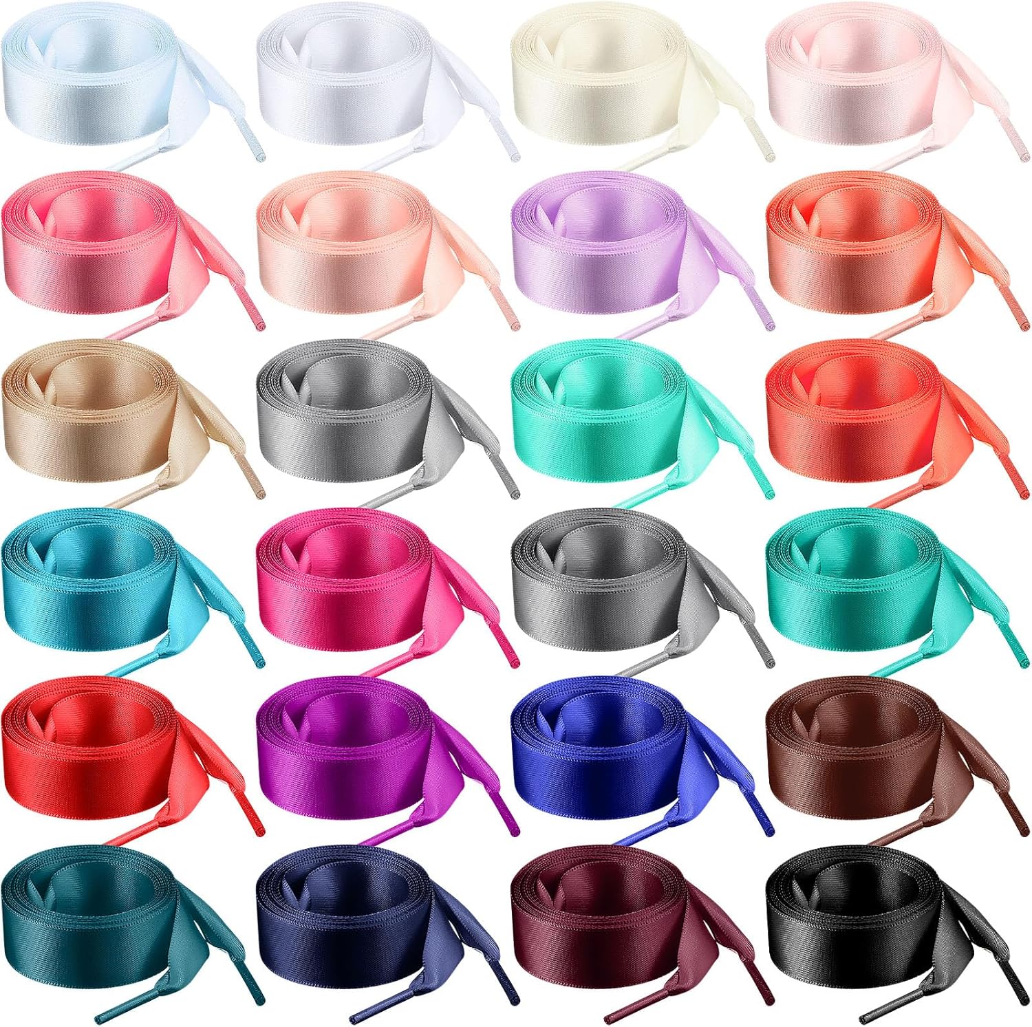 24 Pairs 47" Flat Satin Ribbon Shoelaces Colorful Silk Shoe Strings Wide Lace for Women Sneaker Decoration -