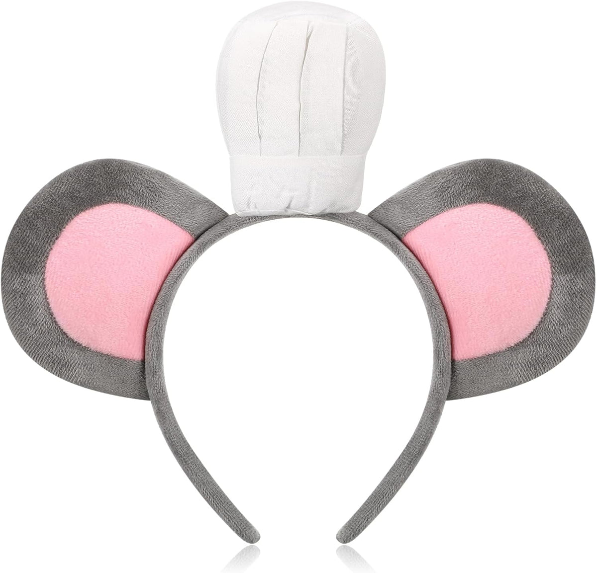 Mouse Headband with Chef Hat Cartoon Costume for Cosplay 100th Day of School Party Decoration Gray -