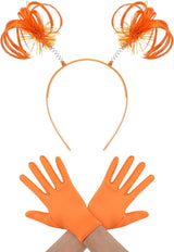 Halloween Dress up Set Included Orange Wig and Wrist Spandex Gloves Headband Ponytails Head Bopper Cosplay Costume for Women Men Adult Party Supplies Headwear Accessory -