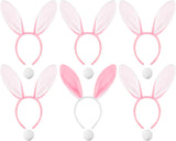 6 Sets Easter Bunny Ears Headbands and Tail, Long Furry Plush Rabbit Ear Headband for Bachelorette Wedding Cosplay White -