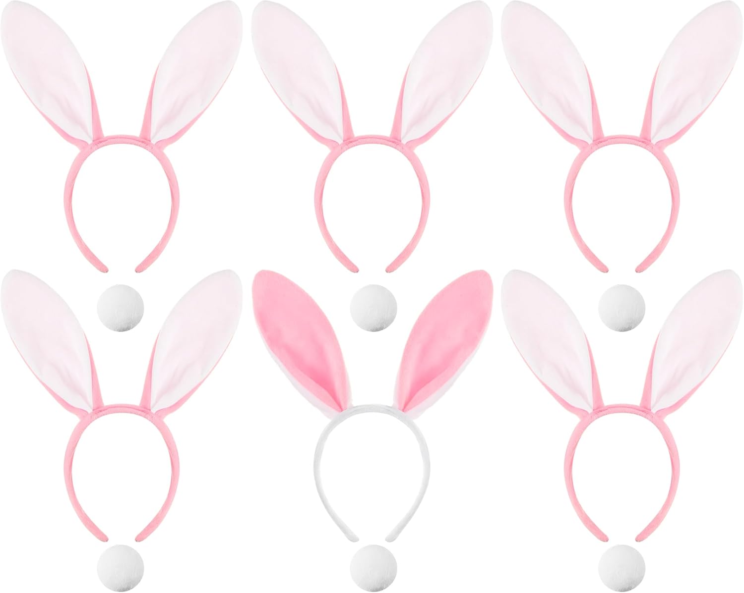 6 Sets Easter Bunny Ears Headbands and Tail, Long Furry Plush Rabbit Ear Headband for Bachelorette Wedding Cosplay White -