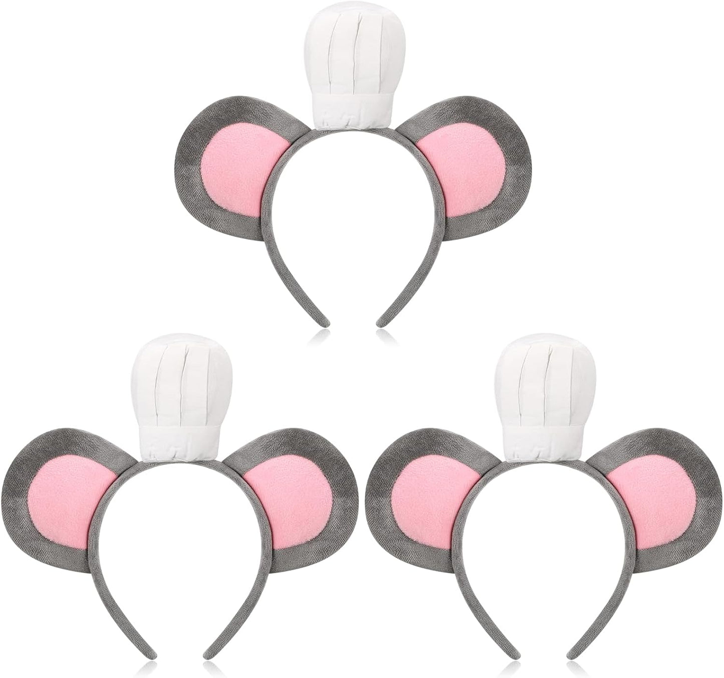 3 Pcs Mouse Headband with Chef Hat Cartoon Costume for Halloween Cosplay Party Decoration -