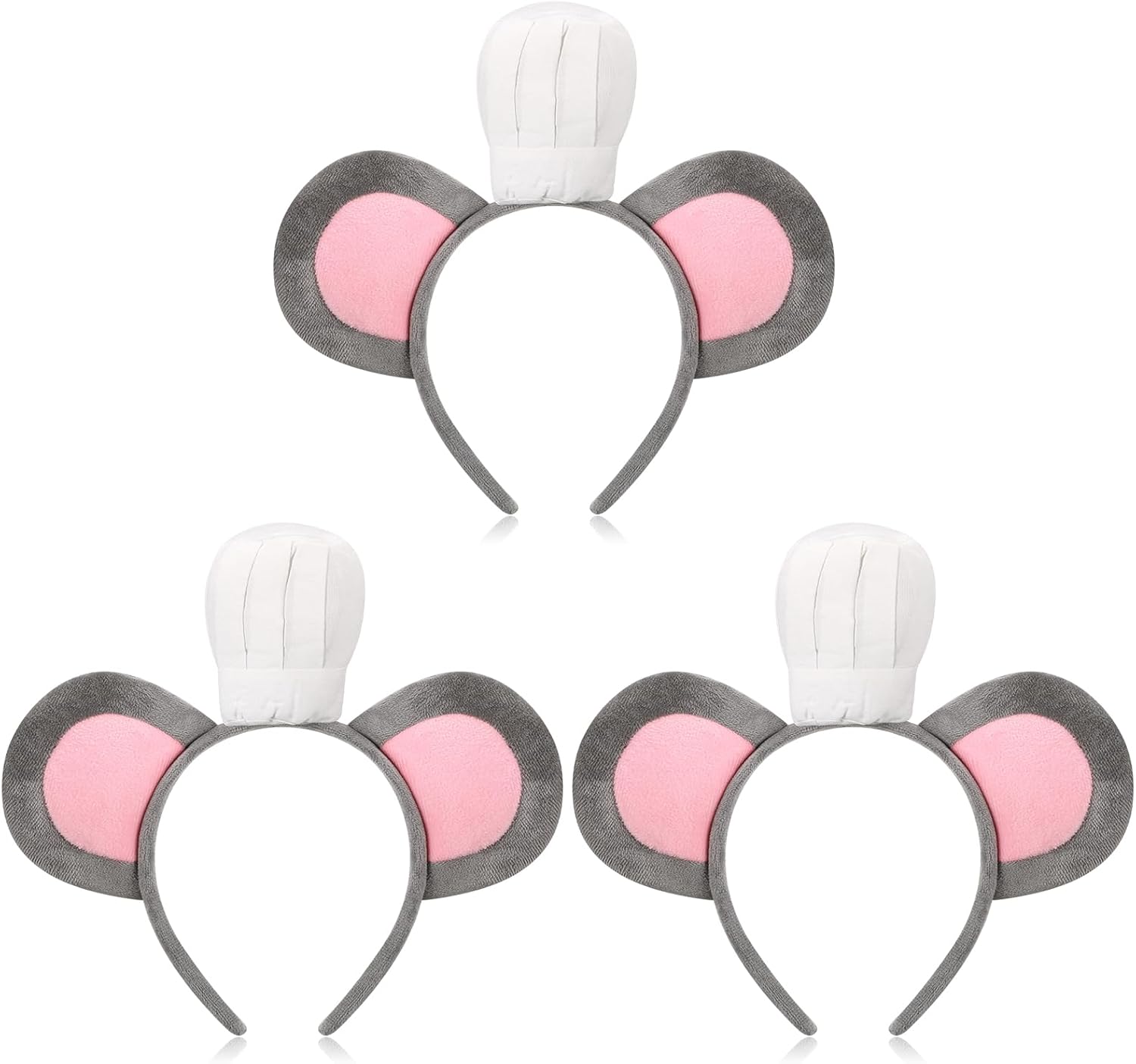 3 Pcs Mouse Headband with Chef Hat Cartoon Costume for Halloween Cosplay Party Decoration -