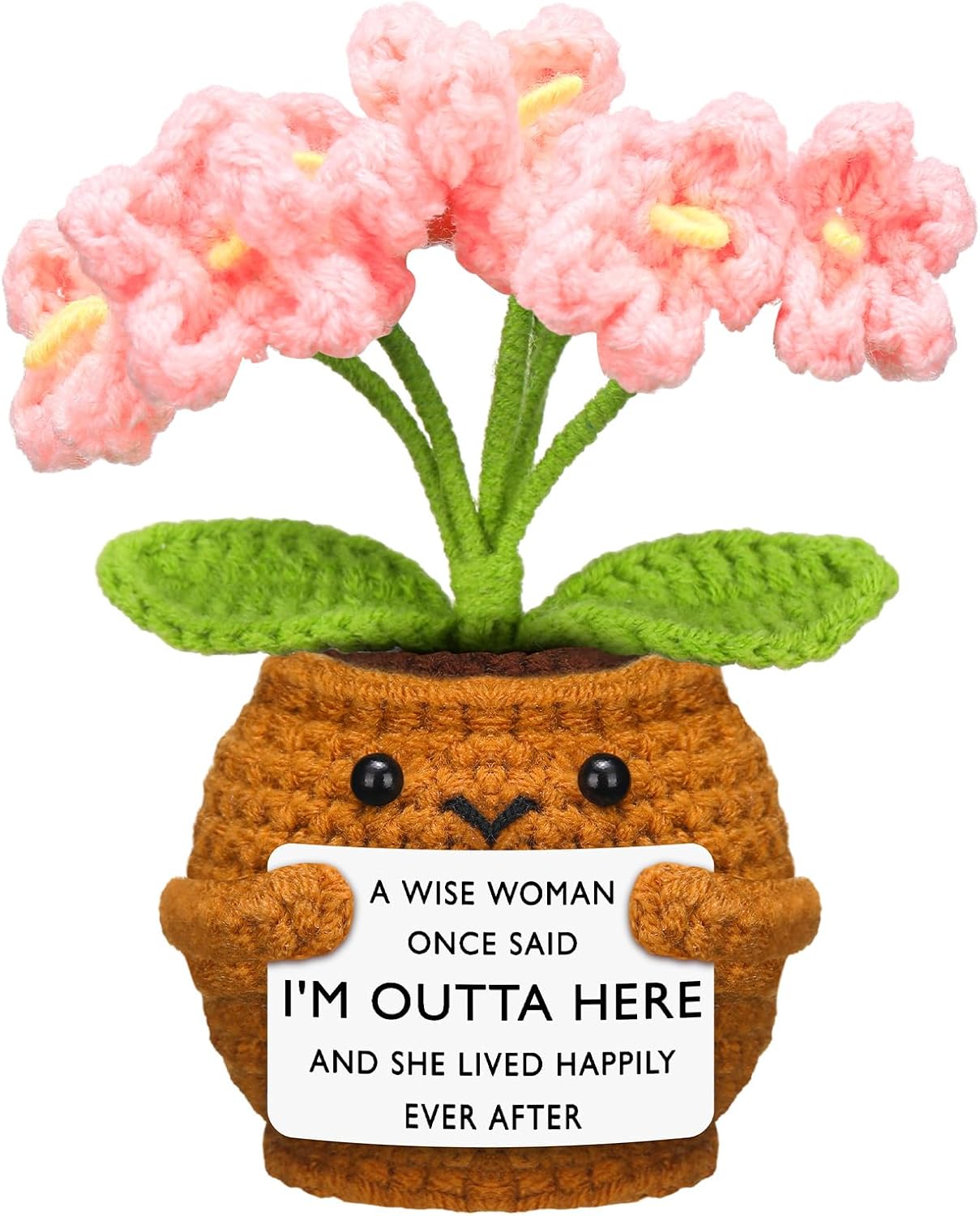 Coworker Leaving Gifts for Women Men, Positive Flower Doll Crochet with Card Funny Farewell Going Away Goodbye Coworkers Employee Teacher Friends Retirement(Cute Style) -