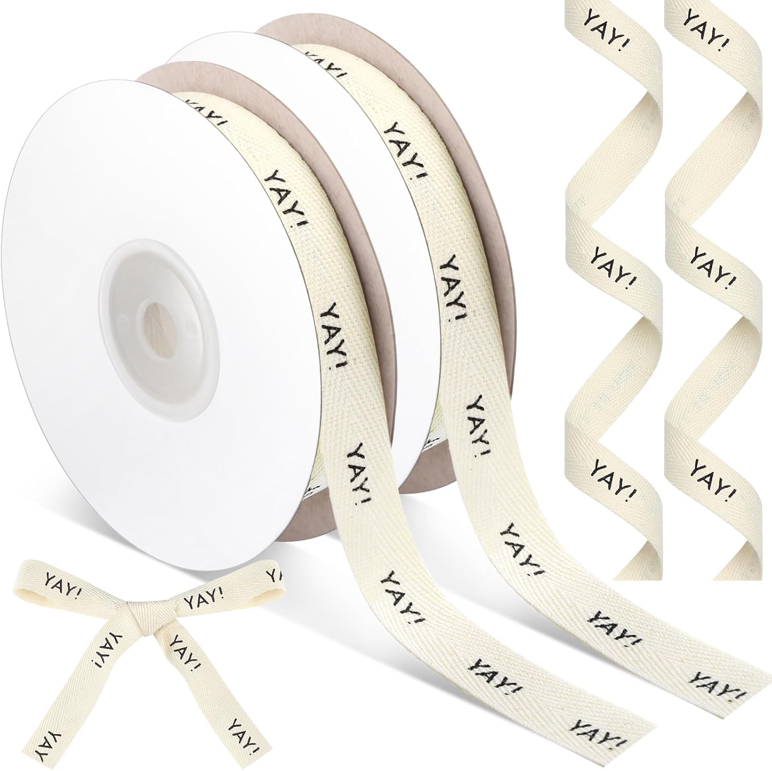 20 Yards Yay Cotton Ribbon, Natural 5/8 Inch 100% Herringbone Twill Ribbon for Crafts Gift Wrapping Birthday Decorations, 2 Rolls -