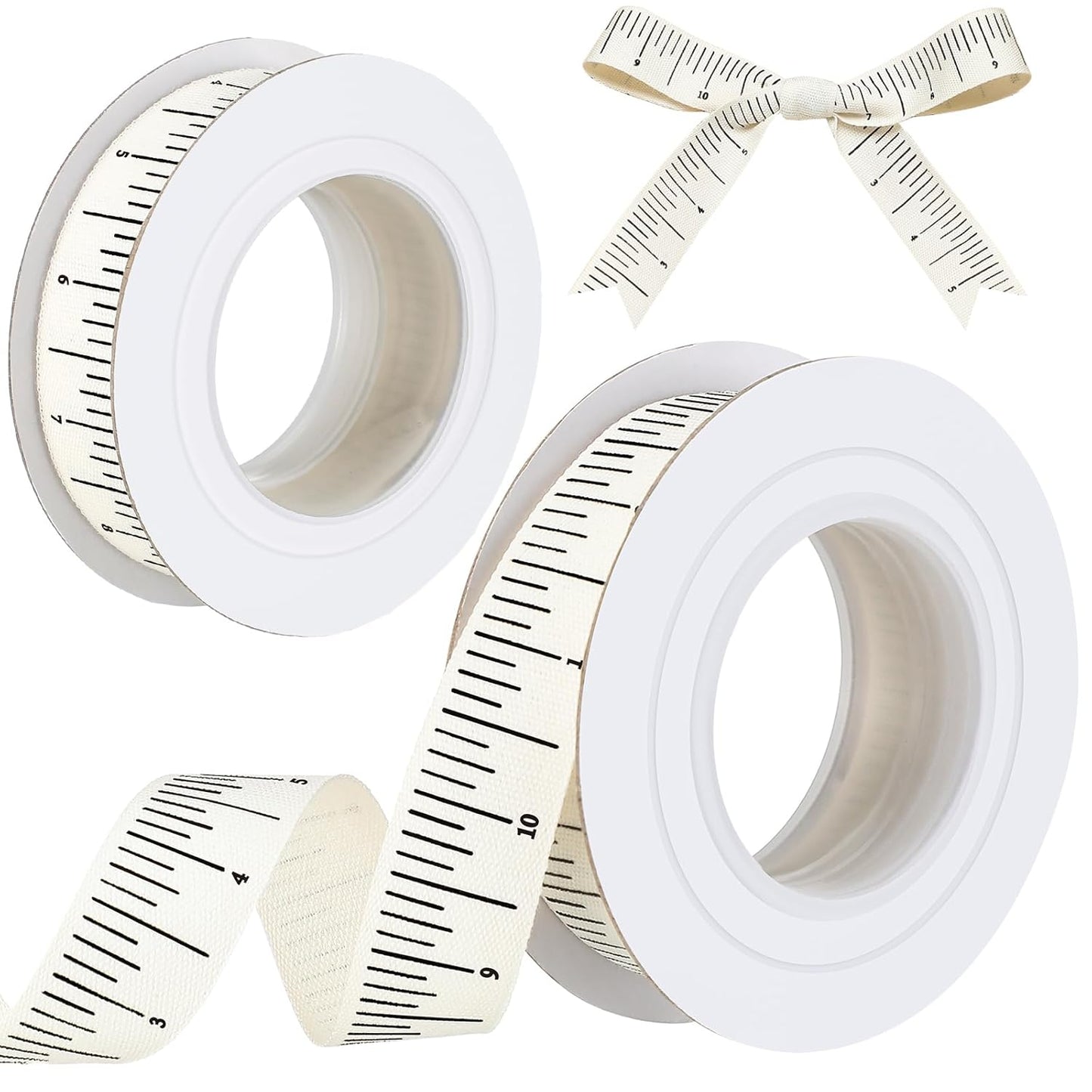 2 Pack Ruler Ribbon for Craft 10 Yard Teacher Measuring Tape Cotton Measure Cloth Seamstress School Themed Crafts and Gifts Supply(Ruler,White) White -