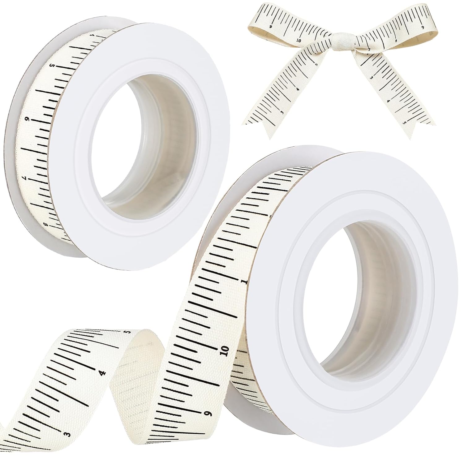 2 Pack Ruler Ribbon for Craft 10 Yard Teacher Measuring Tape Cotton Measure Cloth Seamstress School Themed Crafts and Gifts Supply(Ruler,White) White -