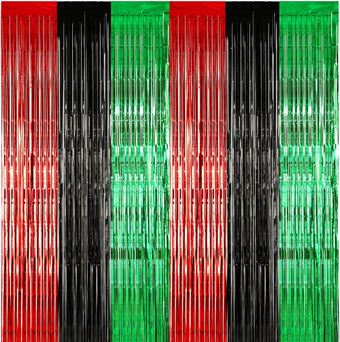 12 Pcs Juneteenth Party Decorations Freedom Day Foil Fringe Curtain Backdrop 100 x 39 Inch Metallic Tinsel Decor Black Red Green African American for Photo Props Red,Black,Green -