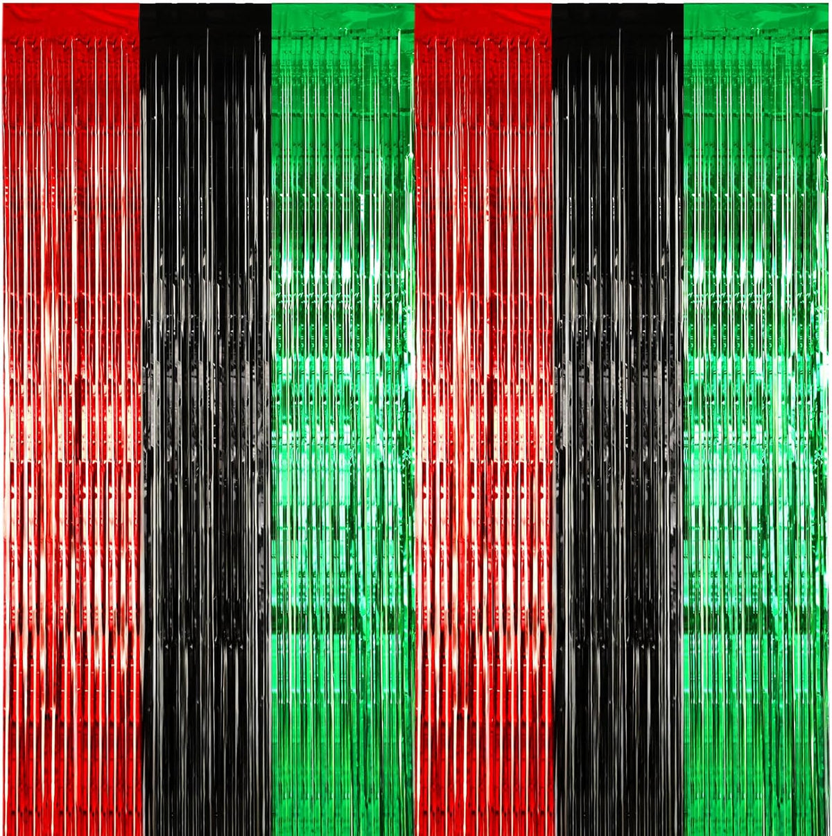 12 Pcs Juneteenth Party Decorations Freedom Day Foil Fringe Curtain Backdrop 100 x 39 Inch Metallic Tinsel Decor Black Red Green African American for Photo Props Red,Black,Green -