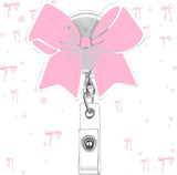 Pink Bow Badge Reel Cute Retractable ID Holder Clip Accessories for Nurses' Day Gift Nurse Office Student Teacher Doctor Coworker Employee CNA RN MA LPN Medical(1 Pcs) -