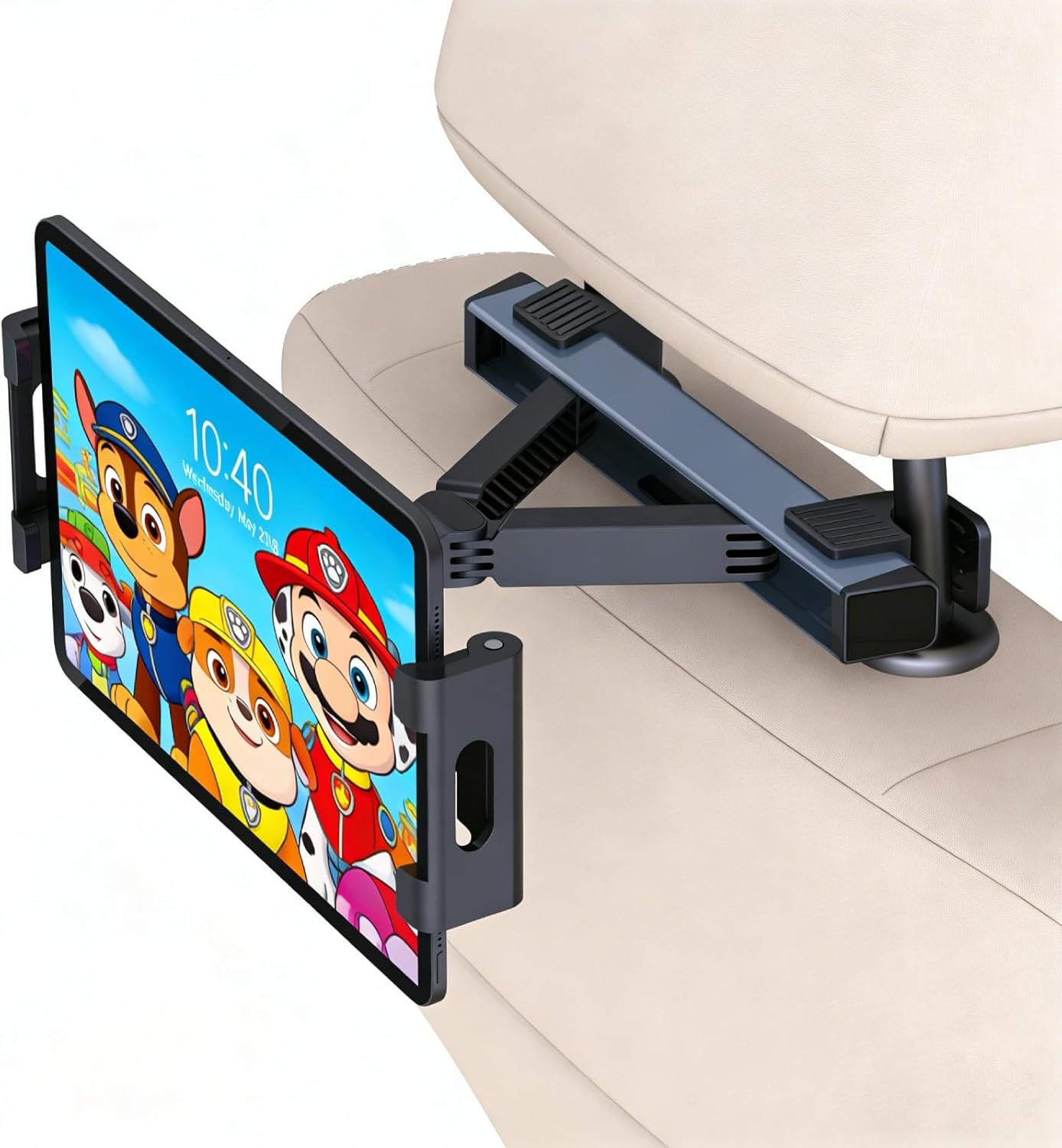 Car Headrest Tablet Holder [Metal Triangle Structure] Adjustable Mount for Back Seat, 360° Swivel, Road Trip Essentials Kids, Accessories Women Interior 4.7-12.9" Tablets -