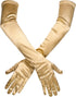 Long Elbow Satin Gloves, Stretchy 21inch 1920s Opera Gloves for Evening Dancing Parties Golden -