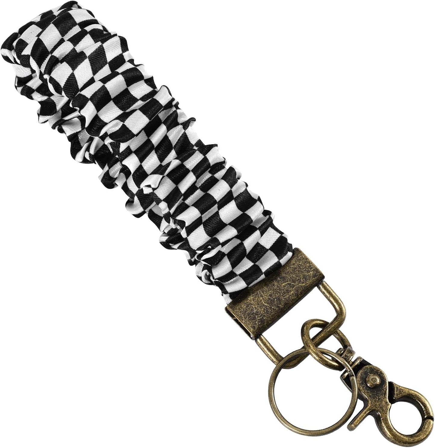 Keychain Wristlet for Women, Stylish Checkered Design Scrunchie Key Chain Bracelet with Clip Closure -