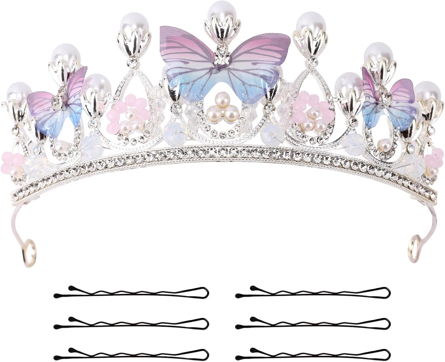 Crown Exquisite Princess with Pearls Butterfly Headband for Halloween Christmas Birthday Cosplay Costumes colorful -