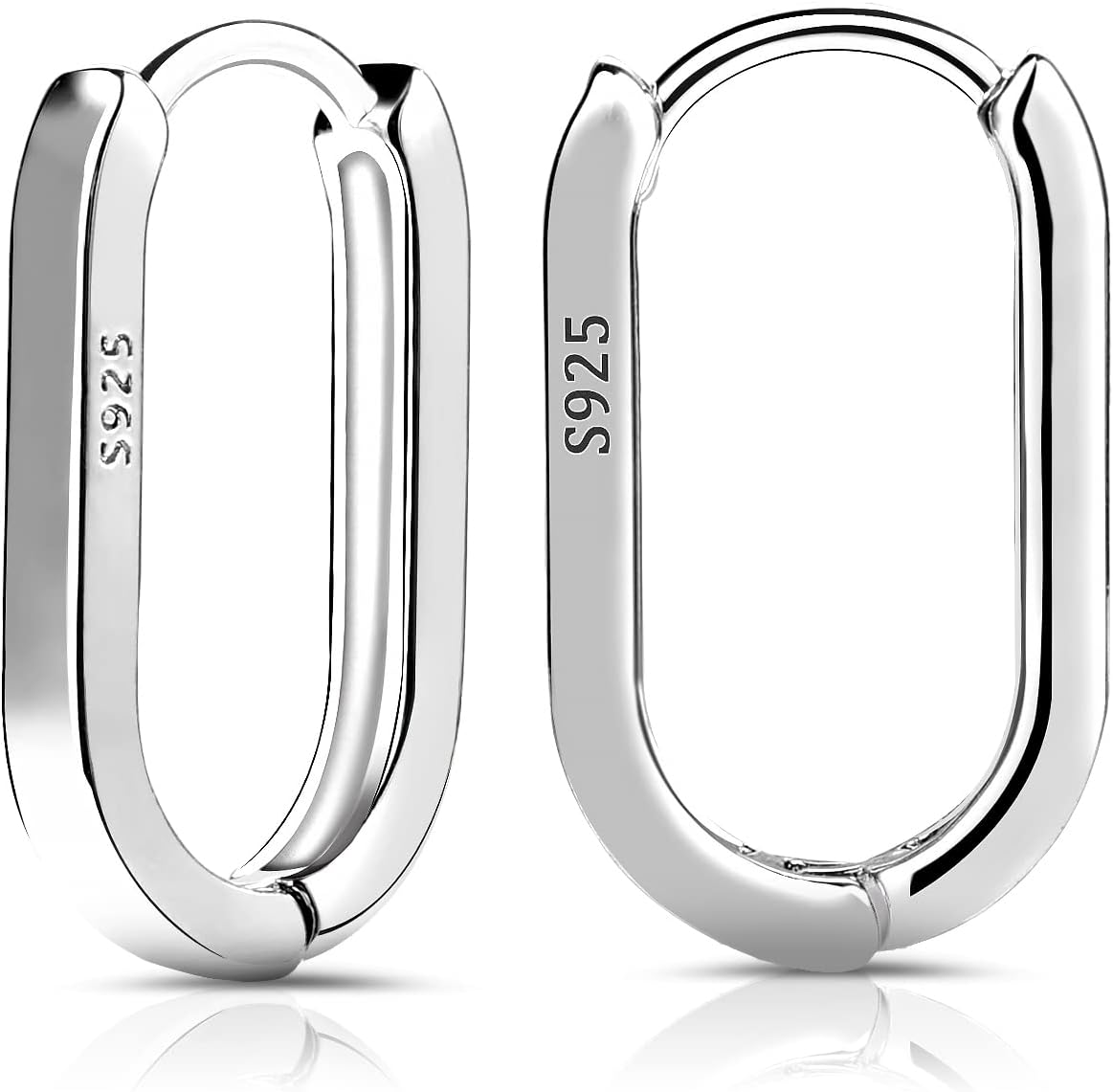 Silver Hoop Earrings, 2pcs Small Oval Earrings for Women U-shaped Minimalist Silver-Plating Copper Light Weight and Comfortable -