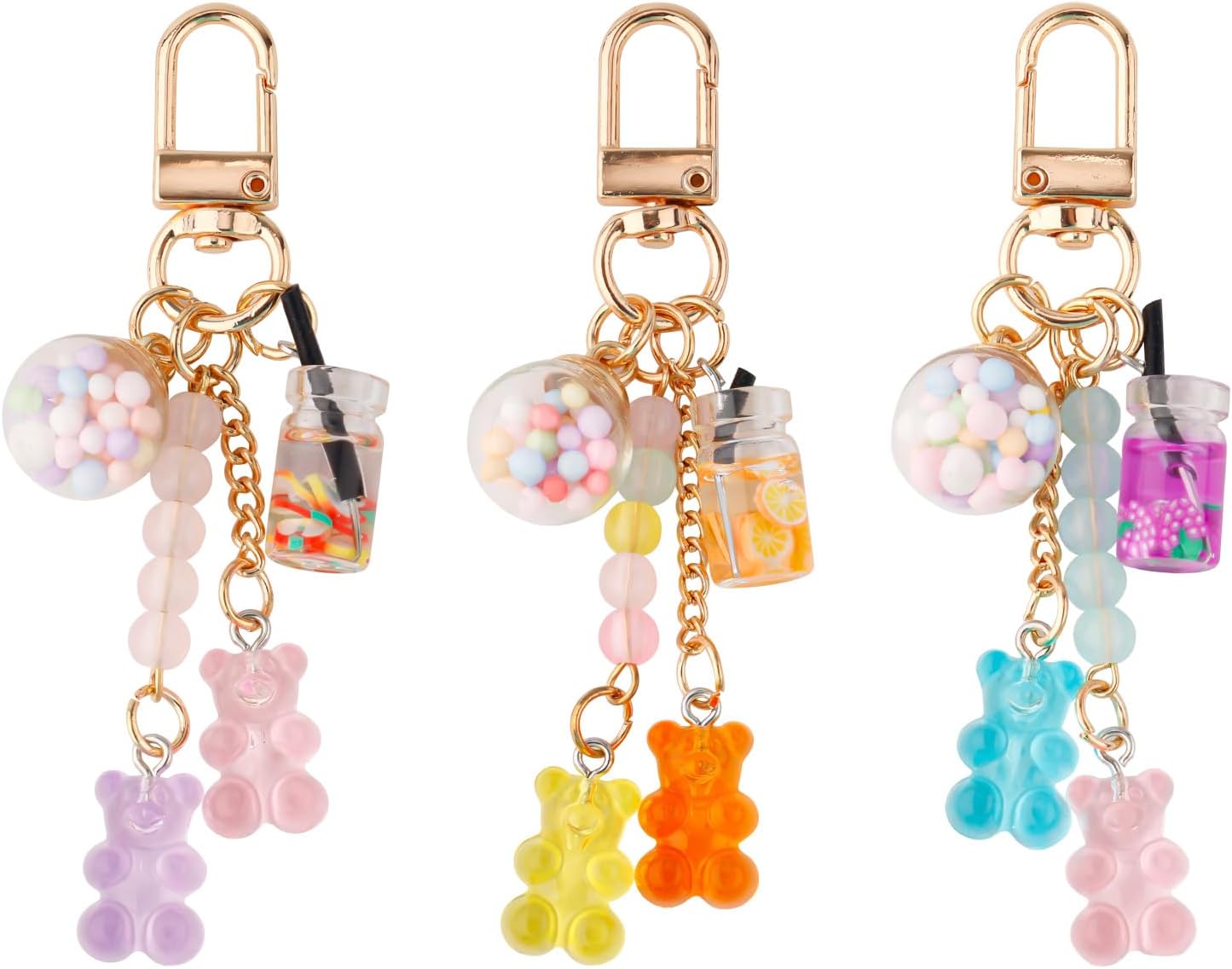 3pcs Bear Keychain, Resin Cute Key Ring Accessories Kawaii Keychain Pendant Keyring Jewelry Candy Color Macarons Gummy Chain for Women Girls Christmas Car Decor -