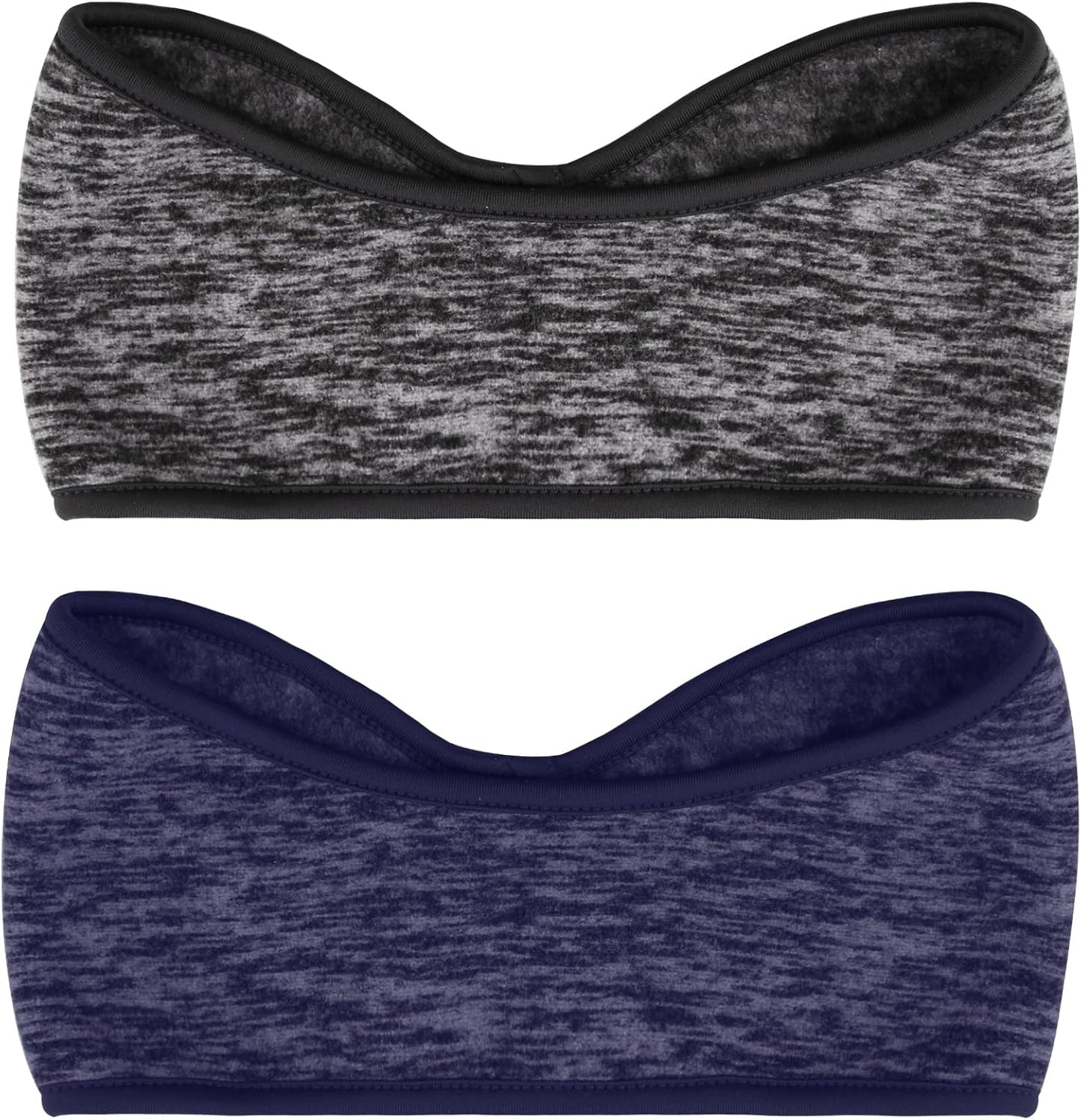 2 Pack Ear Warmers Headband Stretchy Covers Sweatband Ski Winter Earmuff Workout Headbands Moisture Wicking Thermal Sport for Women Man Girls Gray and Dark Blue -