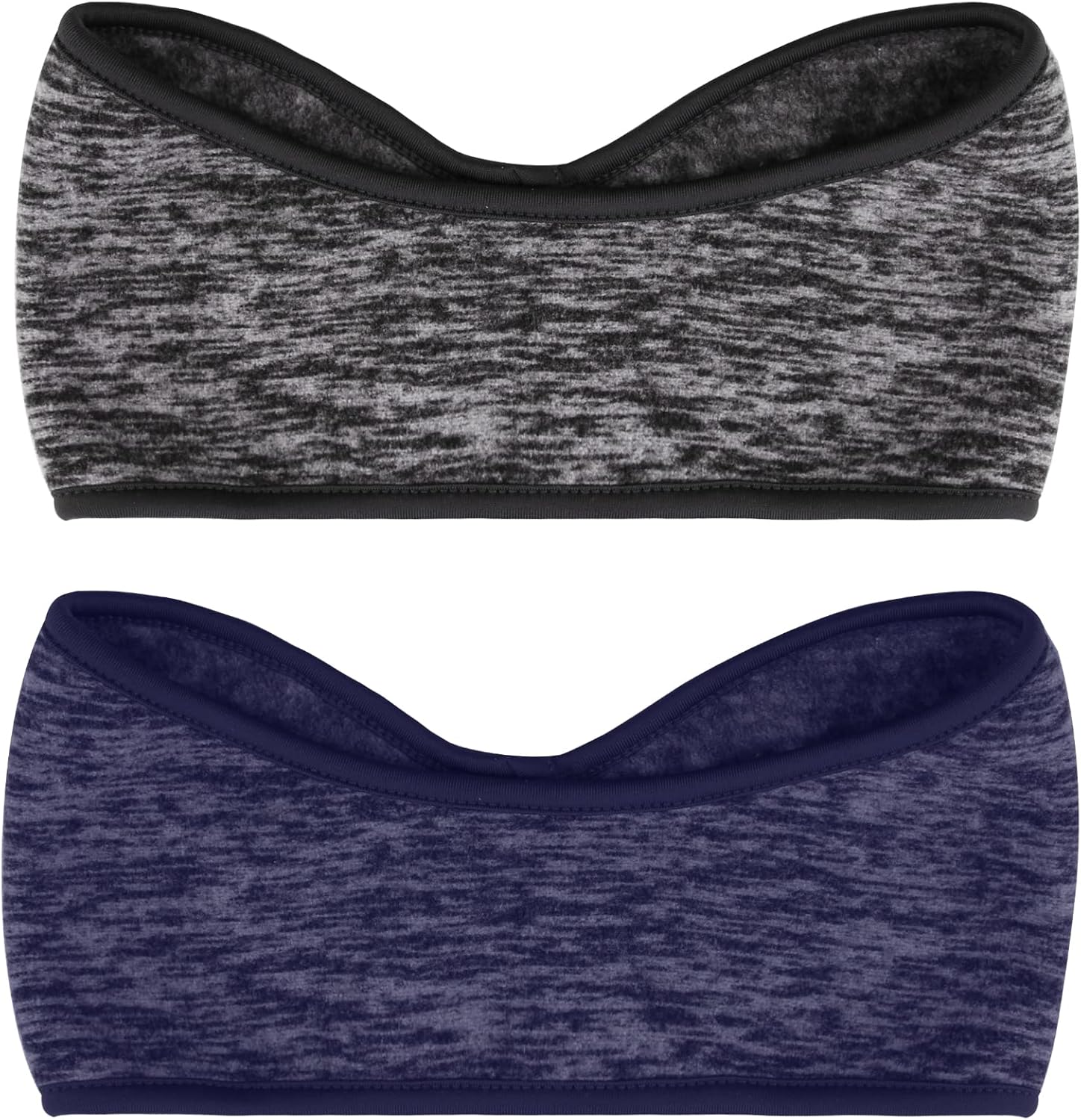 2 Pack Ear Warmers Headband Stretchy Covers Sweatband Ski Winter Earmuff Workout Headbands Moisture Wicking Thermal Sport for Women Man Girls Gray and Dark Blue -