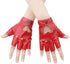1 Pair Half Finger Leather Gloves - Stylish Red Fingerless Biker Punk for Halloween, Women, Girls, Cosplay, Performance