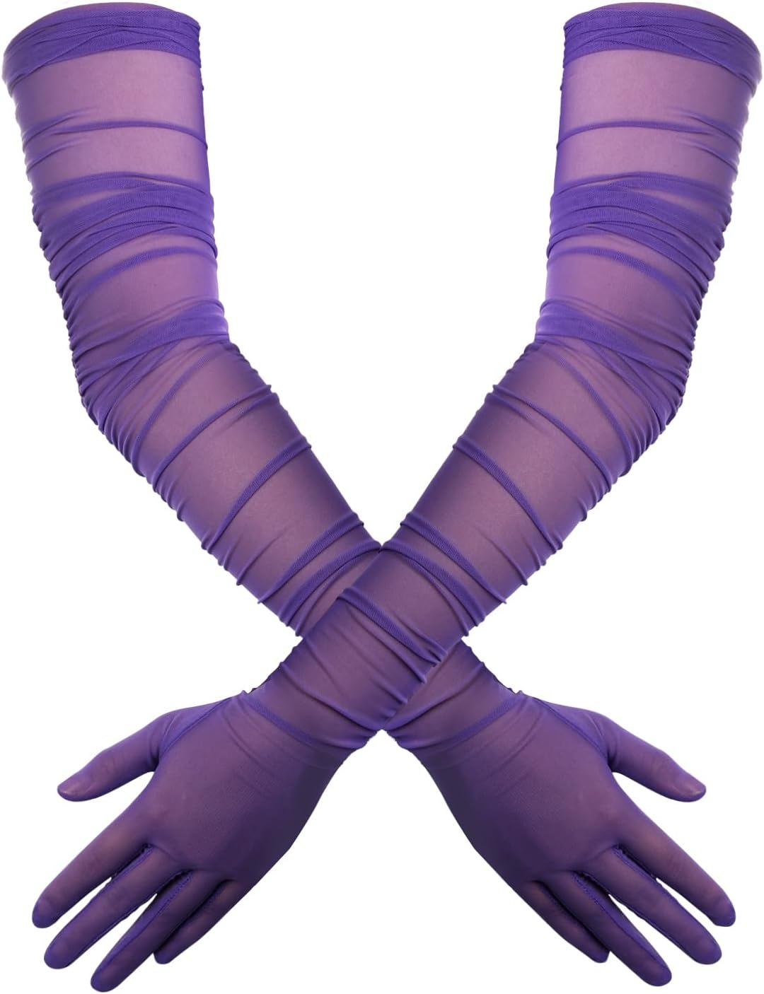 Women's Super Long Sheer Opera Gloves - Elegant Mesh Tulle Dance for Costume Party & Evening (Purple)