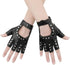 Stylish Fingerless Leather Gloves - Biker Punk for Halloween, Women, Girls, Cosplay & Performance (Black)