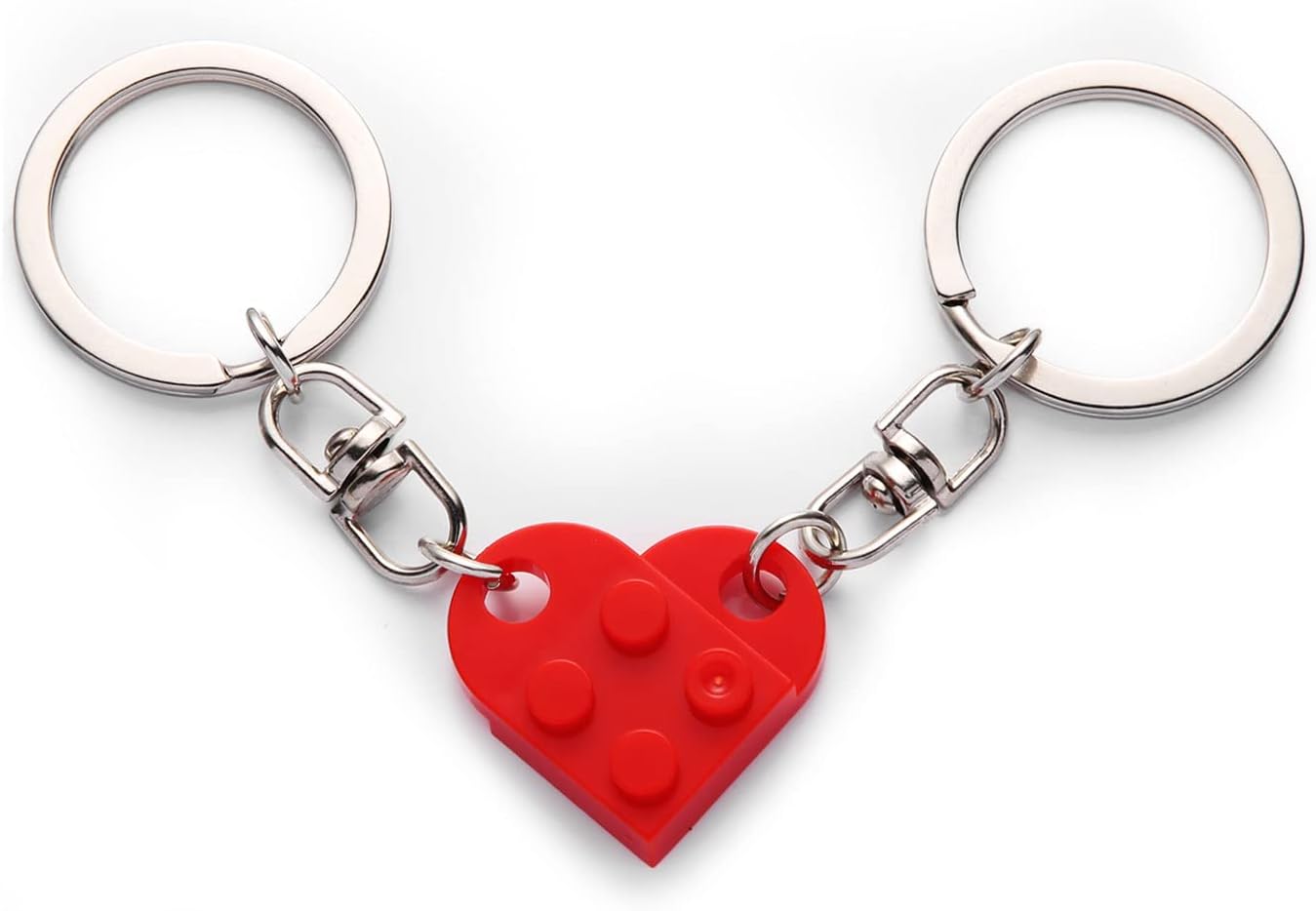 Heart Keychain Set, Red Brick for Couples, 2Pcs Matching Valentines Gift -