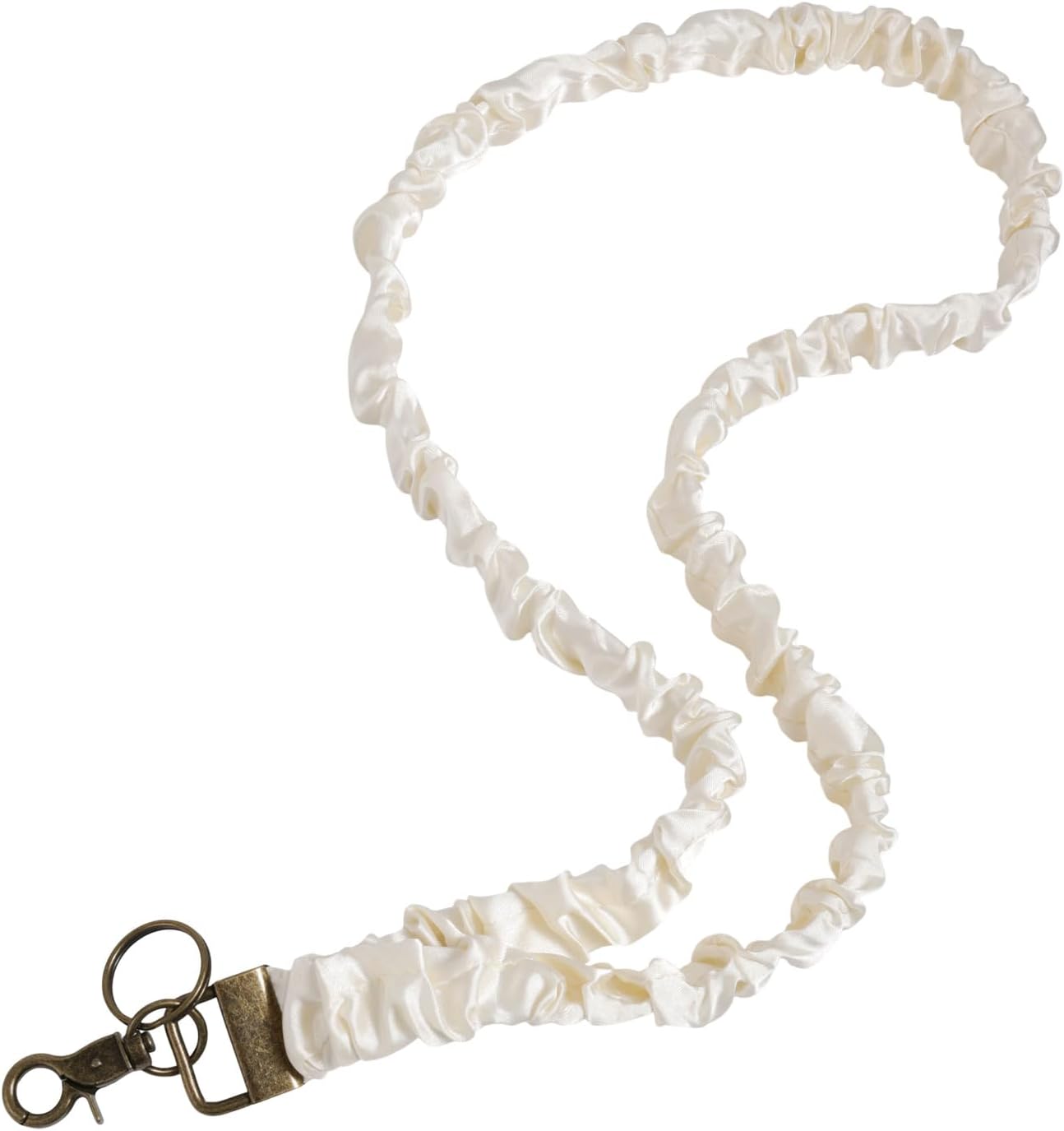 Stretchy Scrunchie Lanyard, Cute Neck Lanyard for ID Badges Keys Retractable Keychain Holder Women (White) -