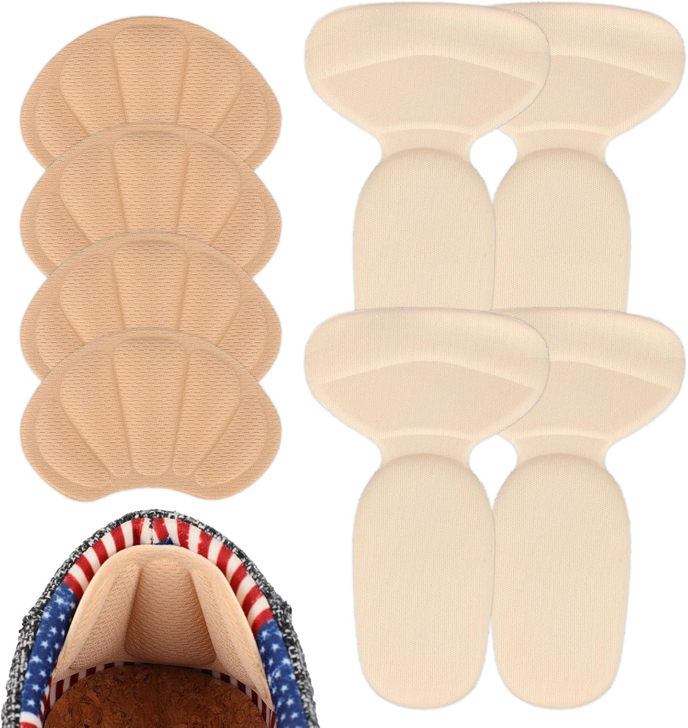 4 Pairs Adhesive Heel Cushion Pads, Back of Grips Inserts Shoe Filler Guards Liners Protector for Loose Shoes & Big Boots Women Men to Improve Fit (Beige) -