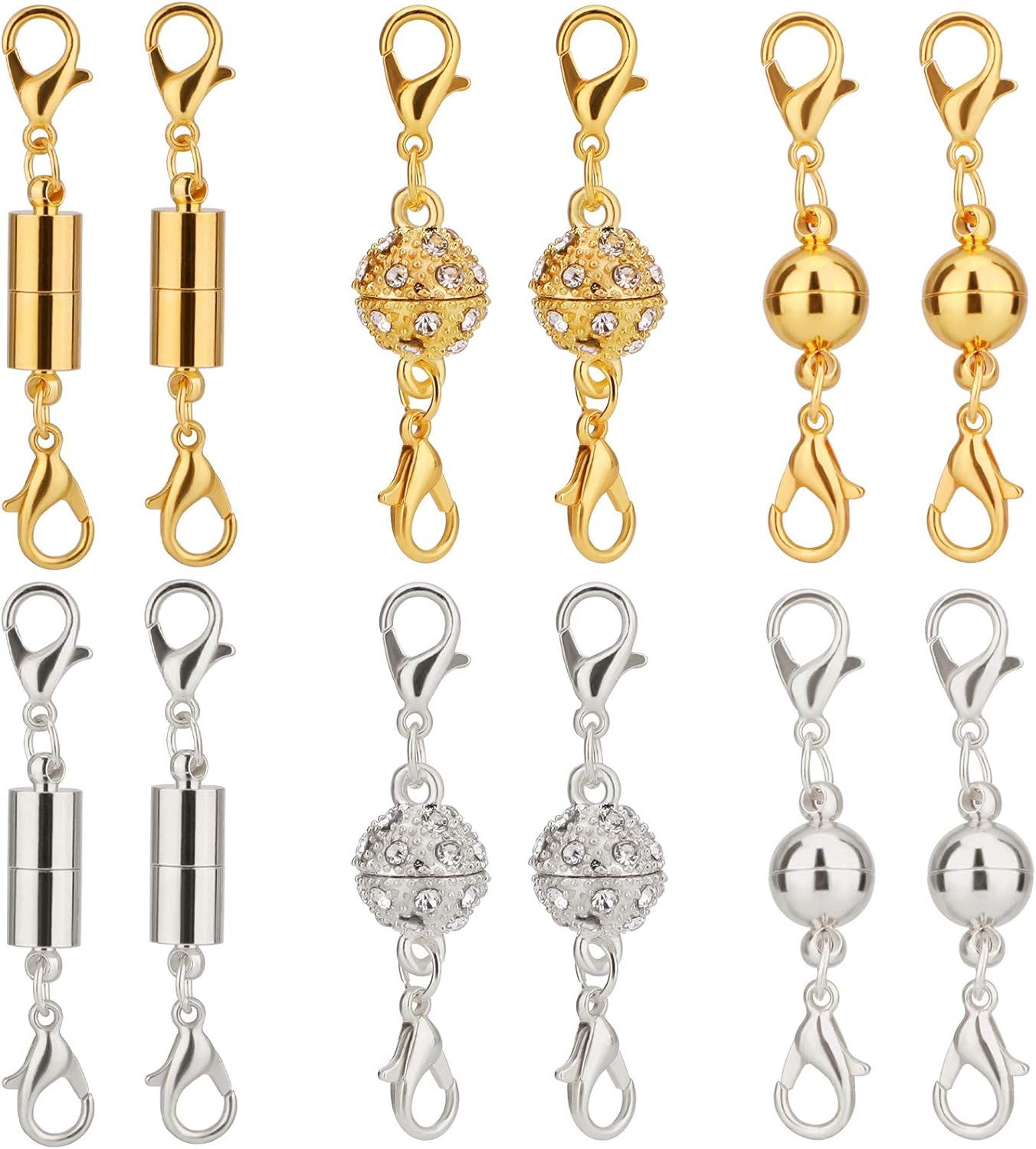 12 Pieces Magnetic Jewellery Clasps Lobster Clasp and Necklace Extender Bracelet for Making (Gold Silver) -
