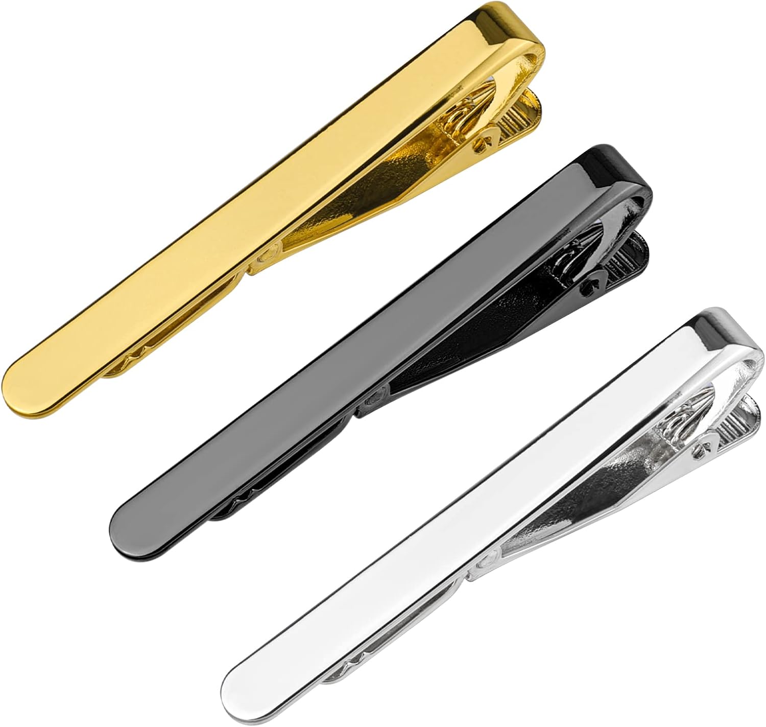 3pcs Tie Clips, Pin Set Gold Silver Black for Men Classic Clips Daily Life Wedding Anniversary Business Father's Day Gifts -