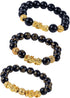 3pcs Wealth Bracelets, Imitation Obsidian Good Luck Bracelet with Chinese Mythical Beasts Charms for Protection Bring & Gold and Black Beaded Jewelry Gift Men Women -