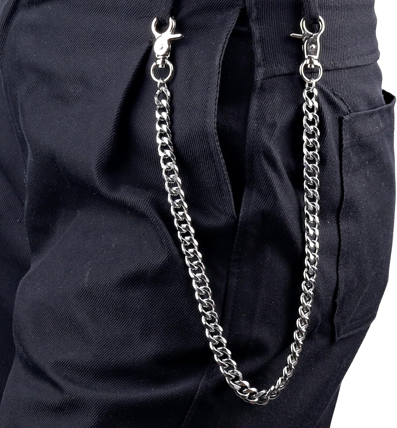 Pants Chain, Heavy Duty Stainless Steel Wallet Chain with Lobster Clasp Hip Hop Pocket Keychain Stylish Punk Gothic Accessory for Men & Women (Silver) -