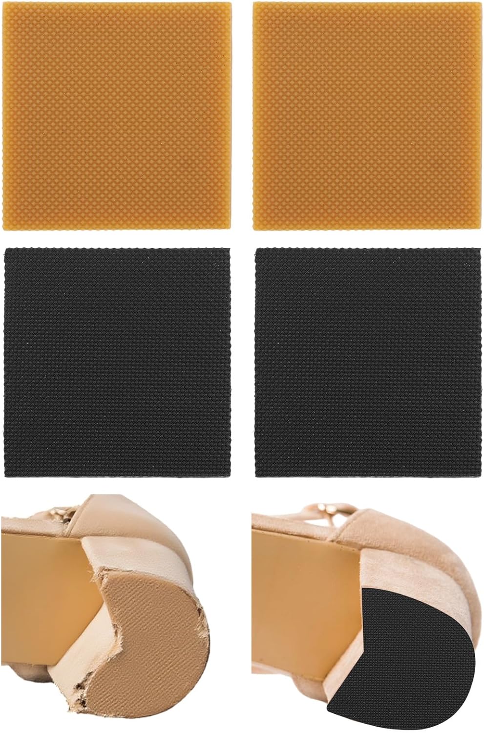 4pcs High Heels Patches, Non-Slip Square Shoe Heel Repair Pads Noise Reducing Rubber Sole Patches for Women and Men Shoes (Black & Yellow) -