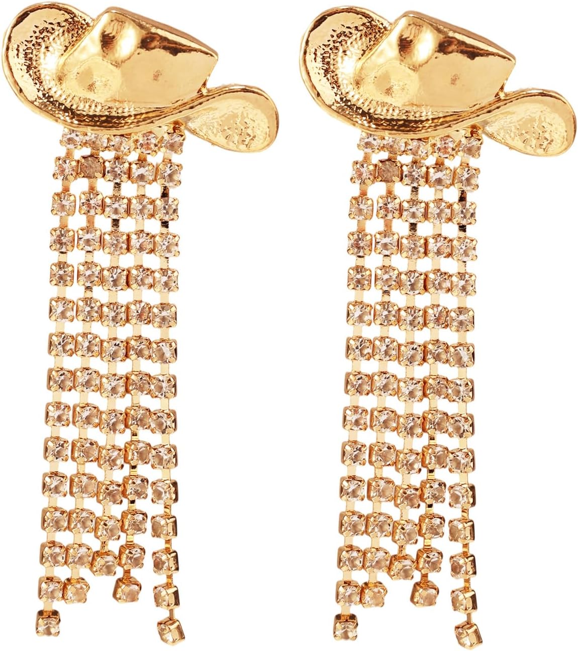 Western Hat Cowgirl Earrings, Alloy Fashionable Gold Cowboy Rhinestone Tassel Earrings for Women Country & Bohemian Style Jewelry Accessories -