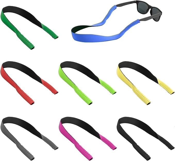 8pcs Floating Sunglasses Straps, Neoprene Retainer Cord Anti-Lost Eyeglass Holder Chain Lanyard for Water Sports Boating Kayaking Surfing Men Women (15.7inch Long) -