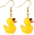 Yellow Duck Earrings - Cute Acrylic Dangle Drop with Glasses for Women & Girls