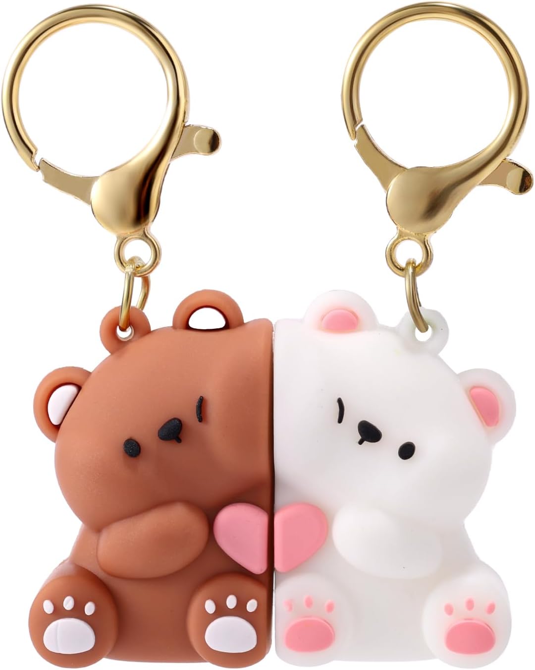 Couple Cute Bear Keychain, White and Brown Valentine's Gift Couples Gifts Keychain Cartoon Matching Key Chain for Him Her -