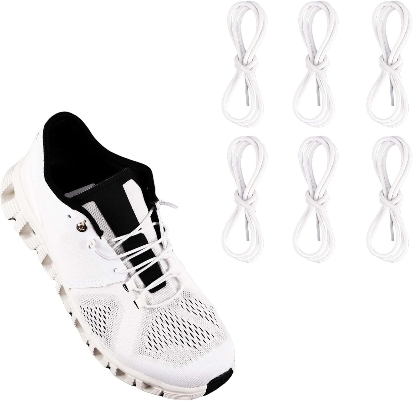 3 Pairs 0.1 inch Diameter Elastic Thin Laces, No Tie Shoe Laces Replacement for On Cloud (50cm/19.7inch, White) -