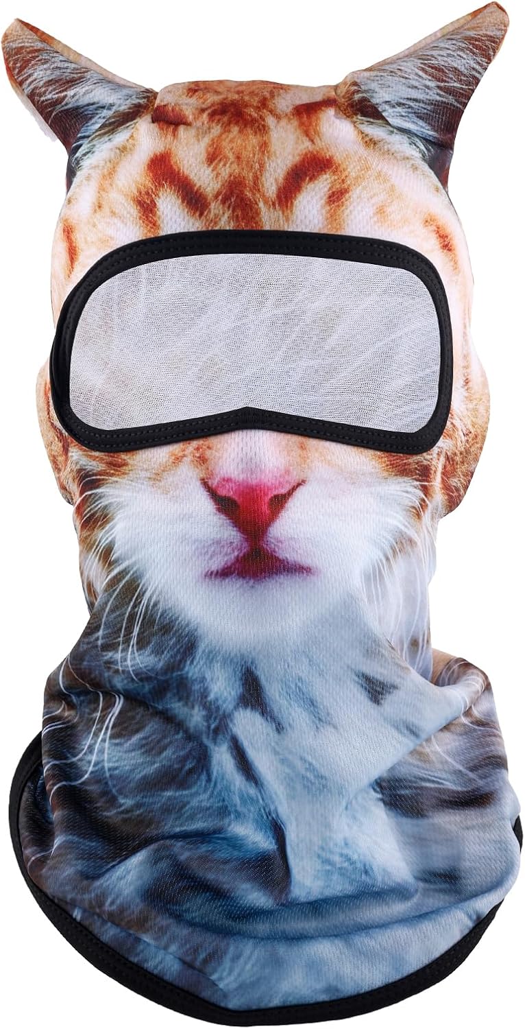3D Cat Ski Balaclava Face Mask with Ears, Funny Sun Protection Animal Hood for Music Festivals Raves Skiing Halloween & Outdoor Activities Multicolor -