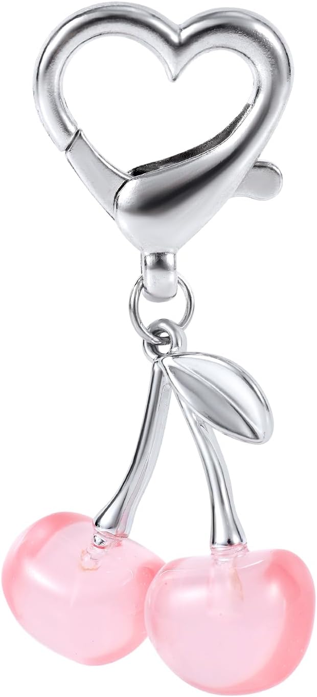 Cute Cherry Charm for Purse, Keychain Bag Purse Key Ring Aesthetic Backpack Handbag Accessories Pink -