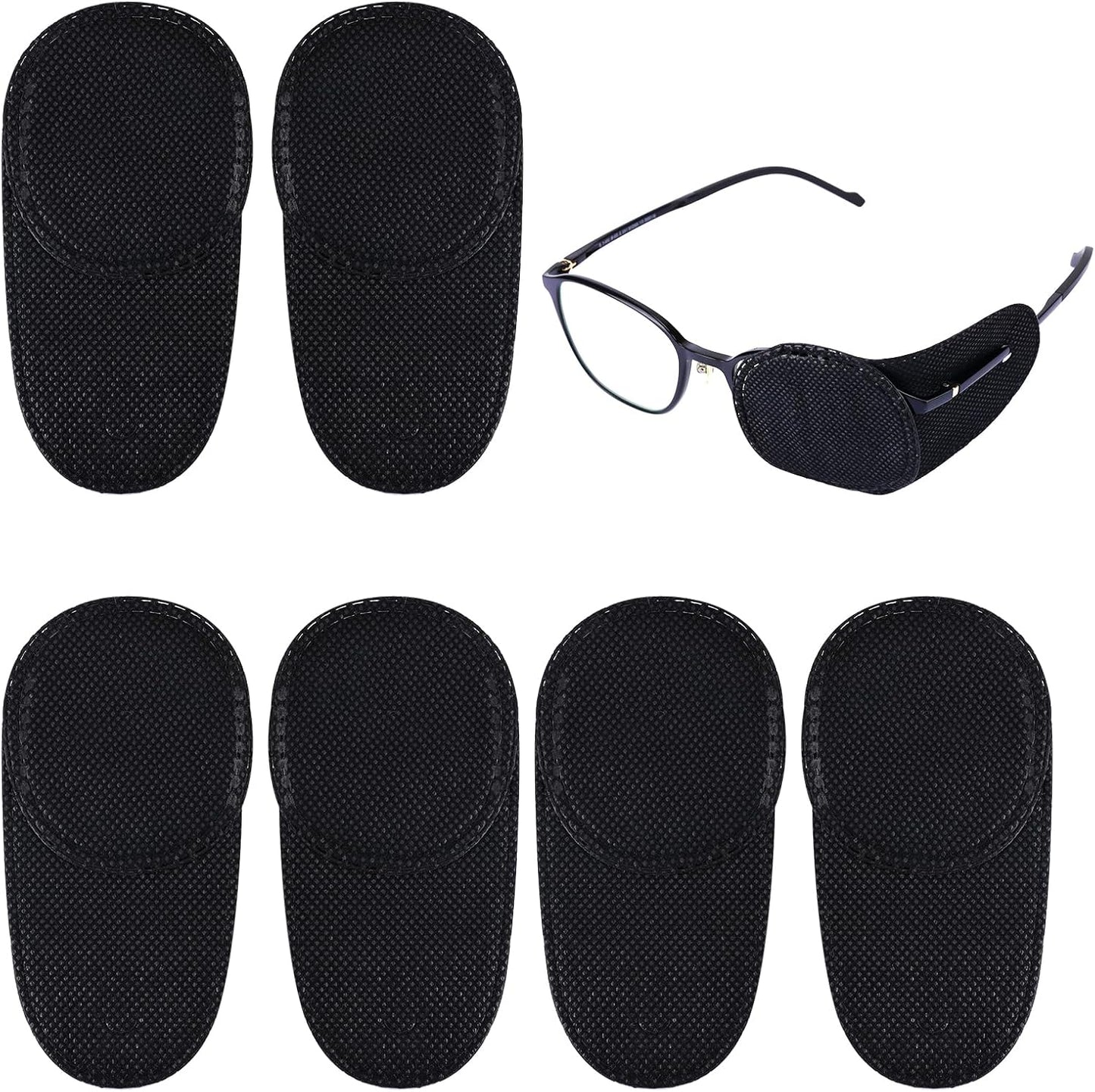 6pcs Eye Patches for Glasses, Reusable Non-Woven Fabric Patch to Cover Left Right Improve Vision & Adults' Lazy Amblyopia Strabismus (Black, Large Size) -