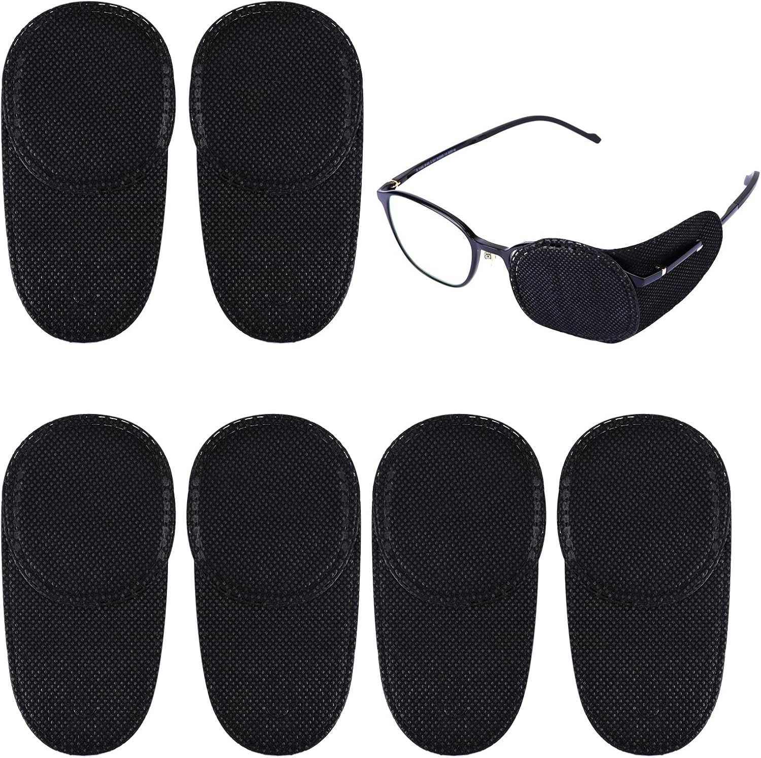 6pcs Eye Patches for Glasses, Reusable Non-Woven Fabric Patch to Cover Left Right Improve Vision & Adults' Lazy Amblyopia Strabismus (Black, Large Size) -