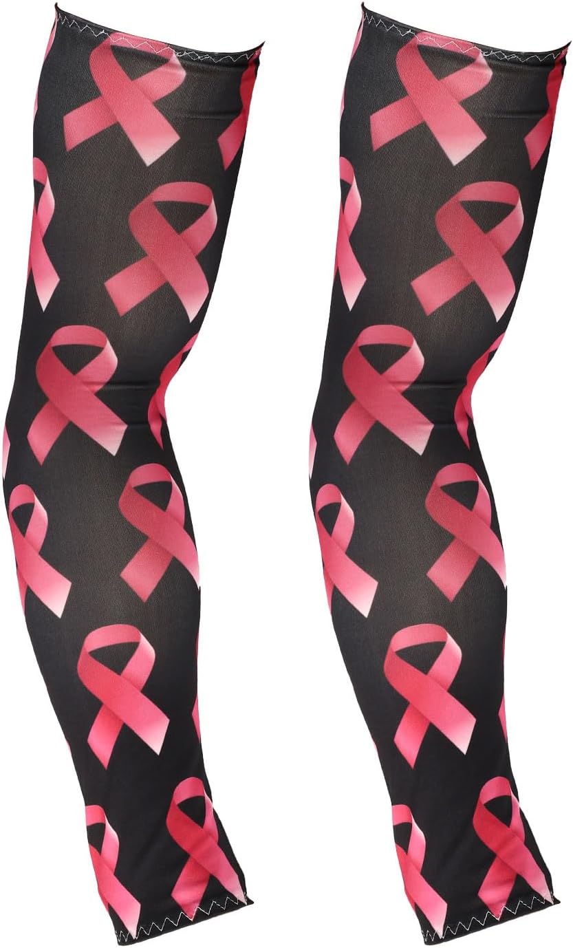 2pcs Ribbon Arm Sleeves, Durable Elastic Compression Sleeves Practical Accessorie Pink, Black -